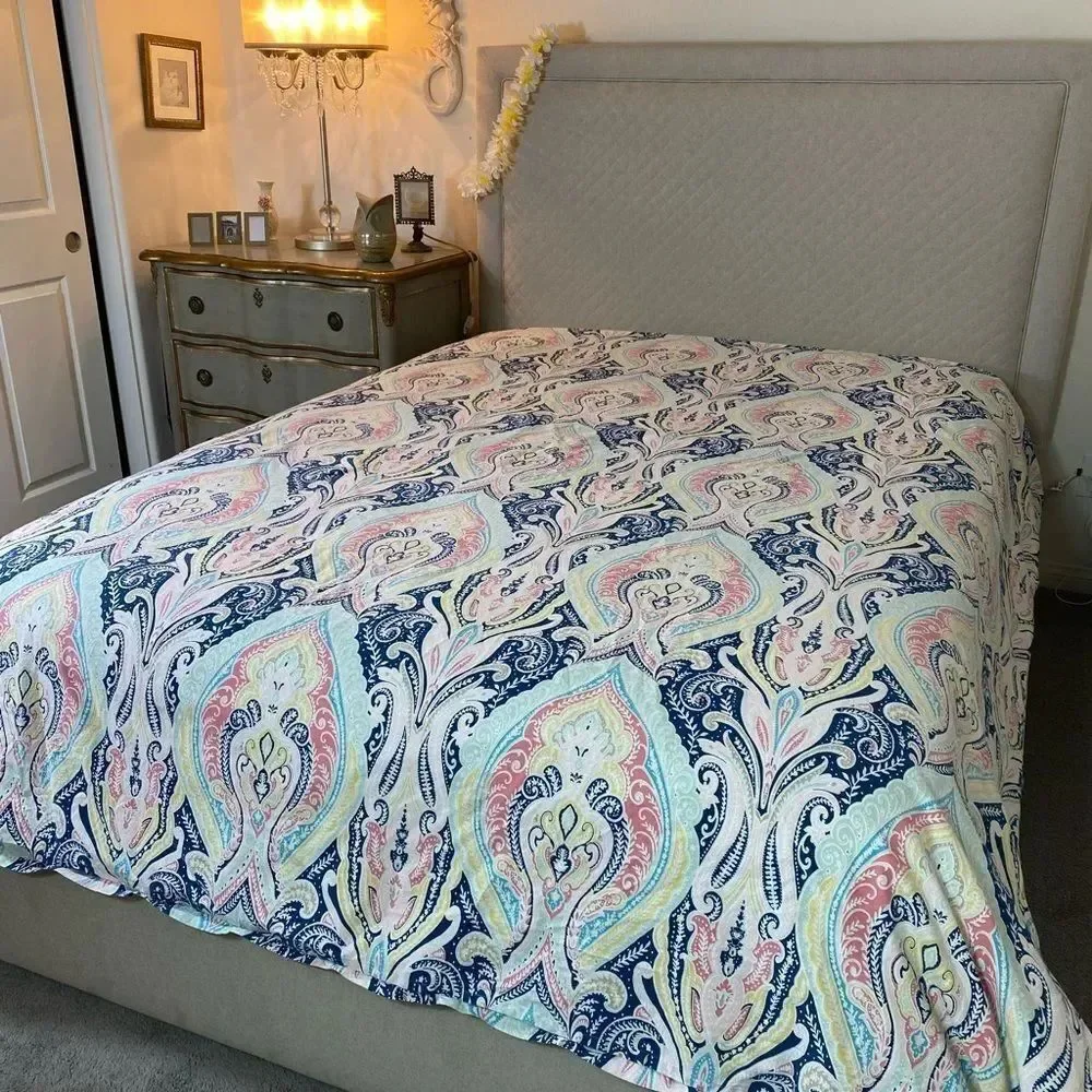 Bohemian Paisley Quilt in Blue, Pink, and Yellow Tahari Home